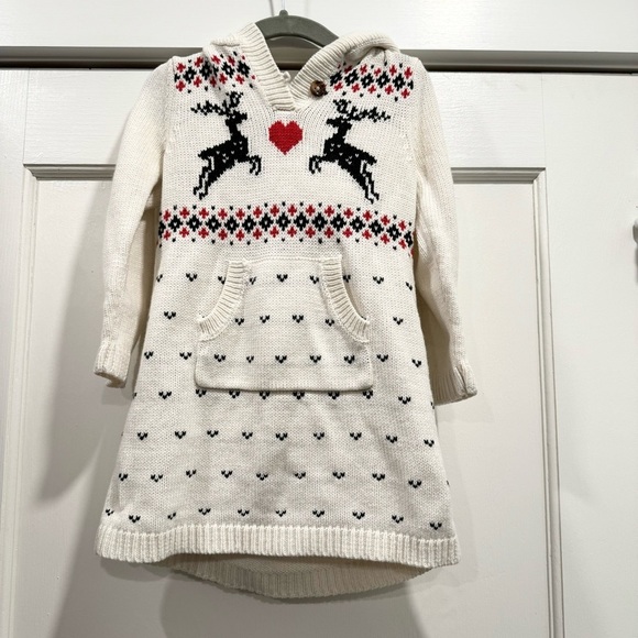 GAP Other - Gap toddler girl hooded sweater dress 3T winter Christmas holiday reindeer print